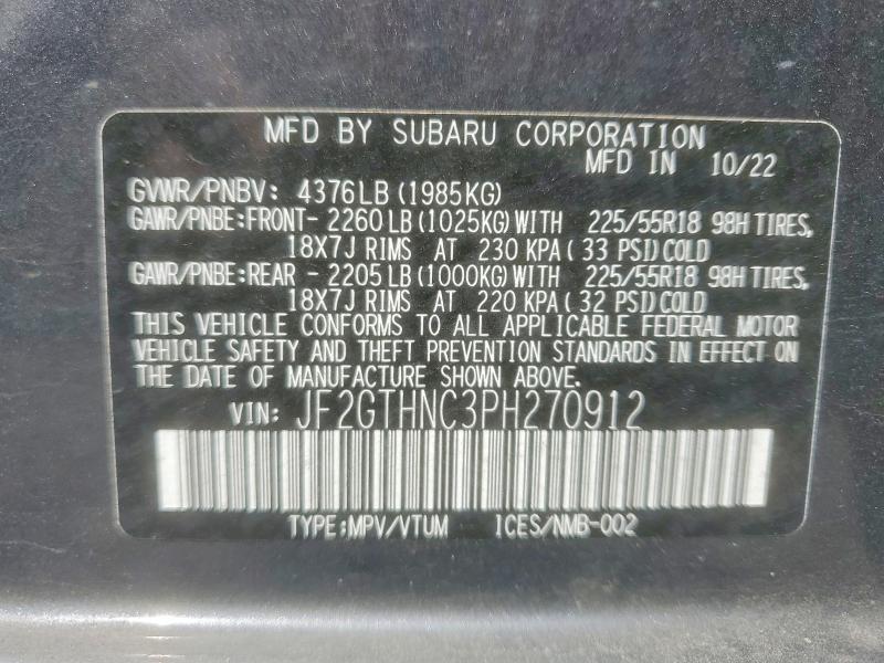 Aukcja sprzedaży 2023 Subaru Crosstrek, vin: JF2GTHNC3PH270912, numer aukcji: 53479096