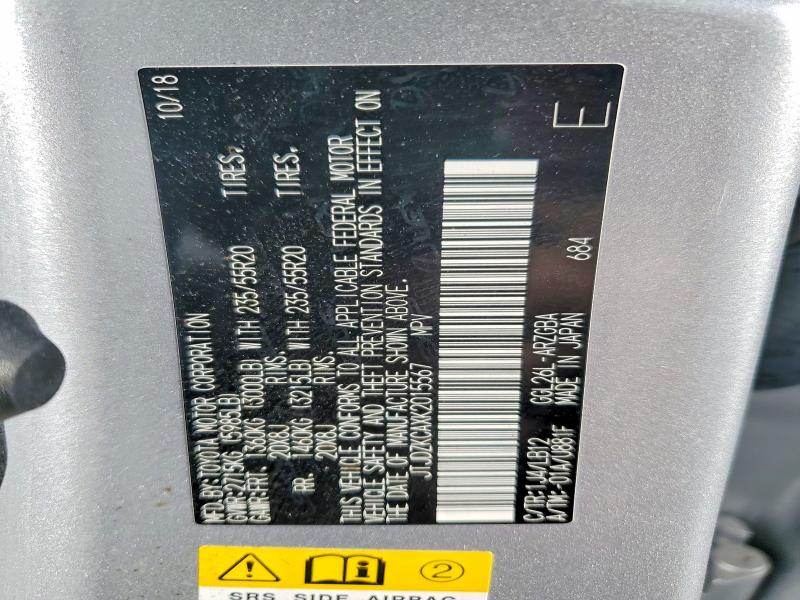 52302536 :رقم المزاد ، JTJDZKCAXK2015567 vin ، 2019 Lexus Rx مزاد بيع