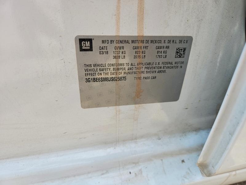 2018 Chevrolet Cruze მანქანა იყიდება აუქციონზე, vin: 3G1BE6SM8JS625875, აუქციონის ნომერი: 54789626