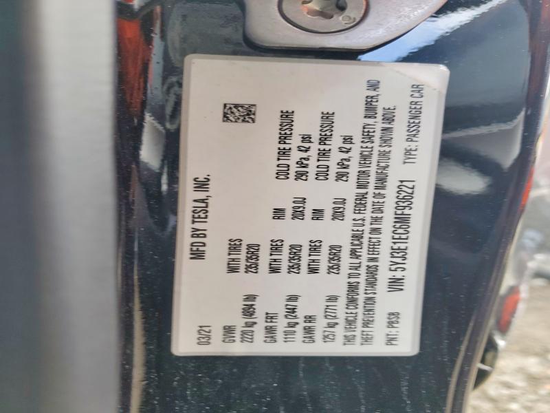 Продаж на аукціоні авто 2021 Tesla Model 3, vin: 5YJ3E1EC6MF936221, номер лоту: 52510686