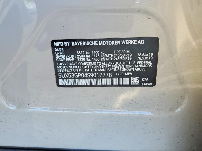 53324506 :رقم المزاد ، 5UX53GP04S9017778 vin ، 2025 Bmw X3 مزاد بيع