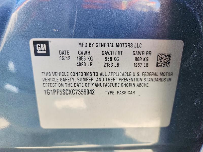 54443906 :رقم المزاد ، 1G1PF5SCXC7356042 vin ، 2012 Chevrolet Cruze مزاد بيع