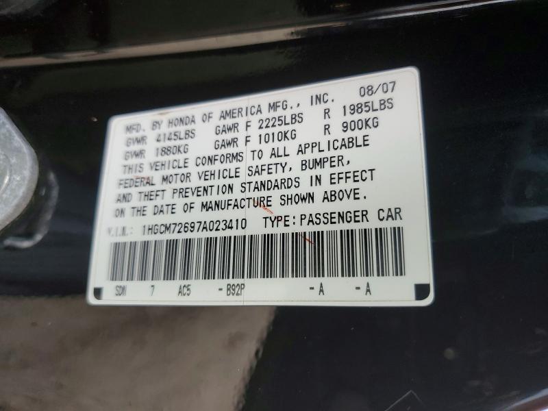 Aukcja sprzedaży 2007 Honda Accord, vin: 1HGCM72697A023410, numer aukcji: 52951356
