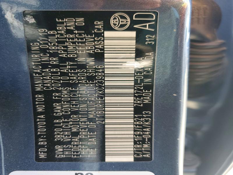 Aukcja sprzedaży 2019 Toyota Corolla, vin: 2T1BURHE7KC239846, numer aukcji: 51286466