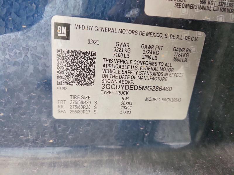 52257746 :رقم المزاد ، 3GCUYDED5MG286460 vin ، 2021 Chevrolet Silverado مزاد بيع
