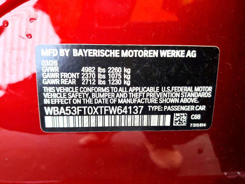 54985966 :رقم المزاد ، WBA53FT0XTFW64137 vin ، 2026 Bmw M340i مزاد بيع