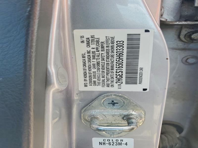 Продаж на аукціоні авто 2005 Honda Civic, vin: 2HGES16505H603303, номер лоту: 54073886