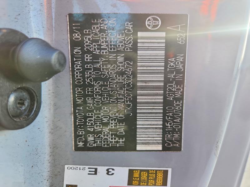 54721696 :رقم المزاد ، JTKJF5C77C3024672 vin ، 2012 Scion Tc مزاد بيع