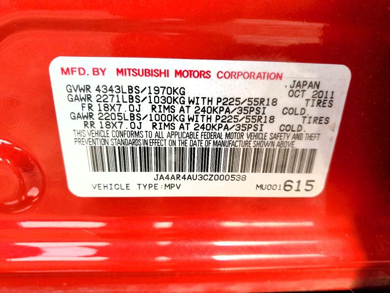 Aukcja sprzedaży 2012 Mitsubishi Outlander Sport, vin: JA4AR4AU3CZ000538, numer aukcji: 51502096
