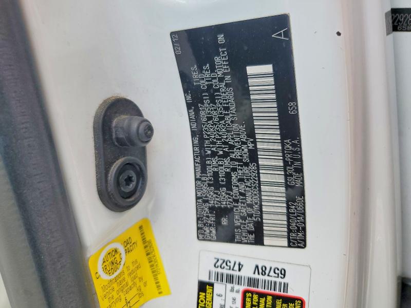 55412636 :رقم المزاد ، 5TDYK3DC6CS229285 vin ، 2012 Toyota Sienna مزاد بيع