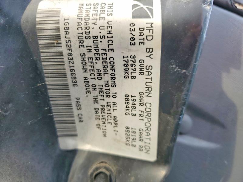 2003 Saturn Ion მანქანა იყიდება აუქციონზე, vin: 1G8AJ52F03Z166836, აუქციონის ნომერი: 51119836