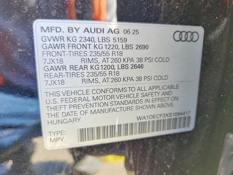 Auction sale of the 2025 Audi Q3, vin: WA1DECF3XS1094417, lot number: 53310026