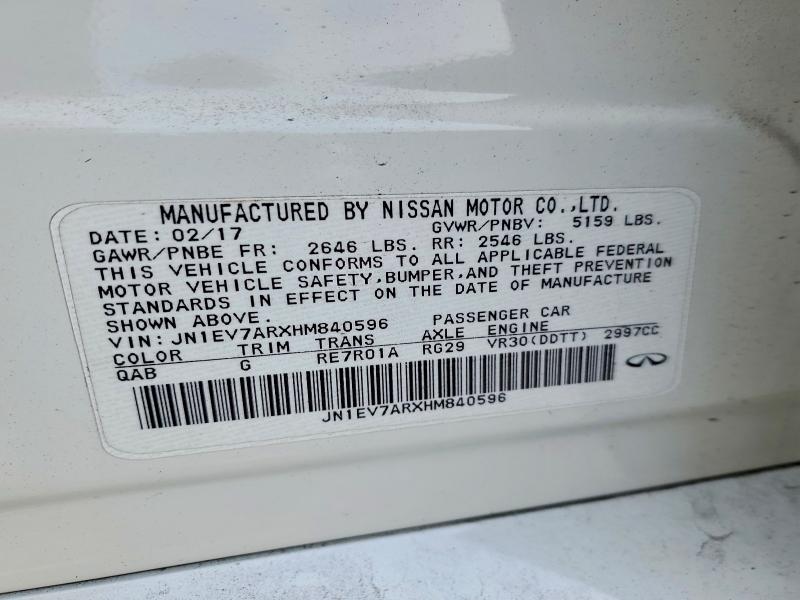 52072386 :رقم المزاد ، JN1EV7ARXHM840596 vin ، 2017 Infiniti Q50 مزاد بيع