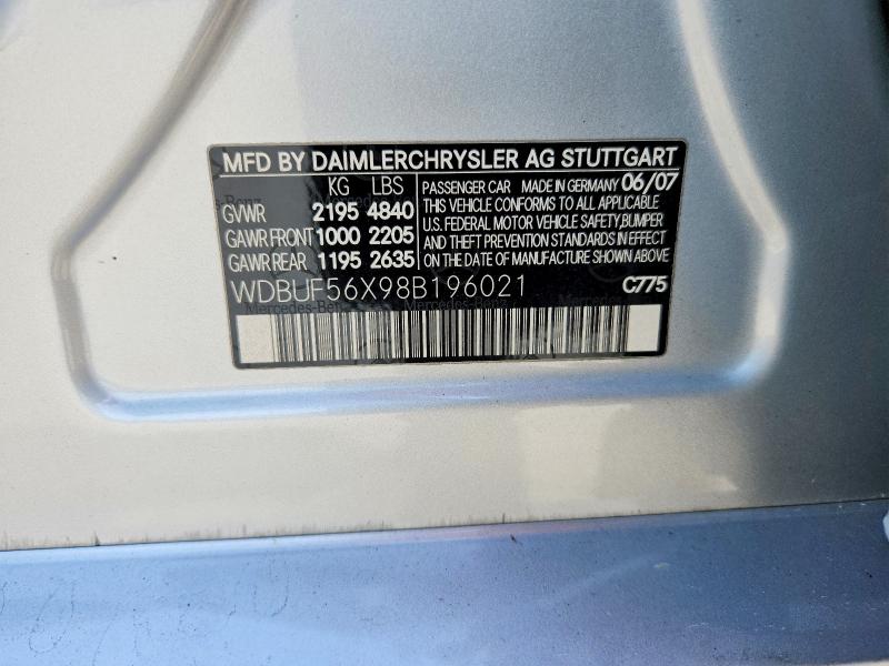 52291116 :رقم المزاد ، WDBUF56X98B196021 vin ، 2008 Mercedes-benz E مزاد بيع