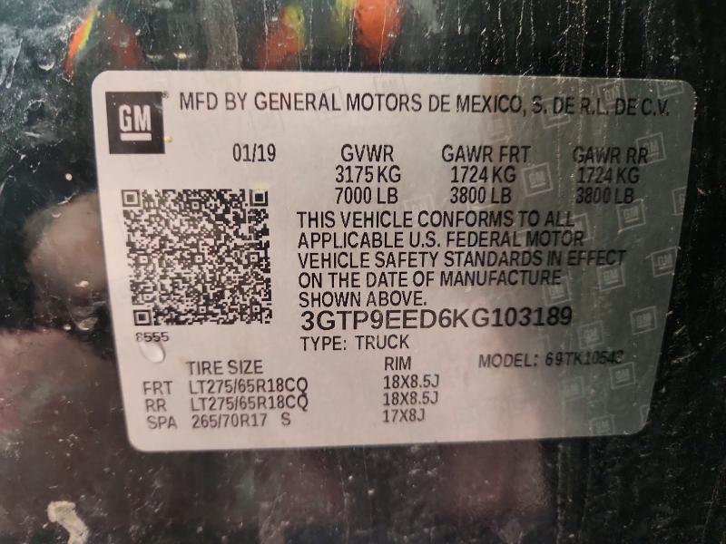 Продаж на аукціоні авто 2019 Gmc Sierra, vin: 3GTP9EED6KG103189, номер лоту: 52147366