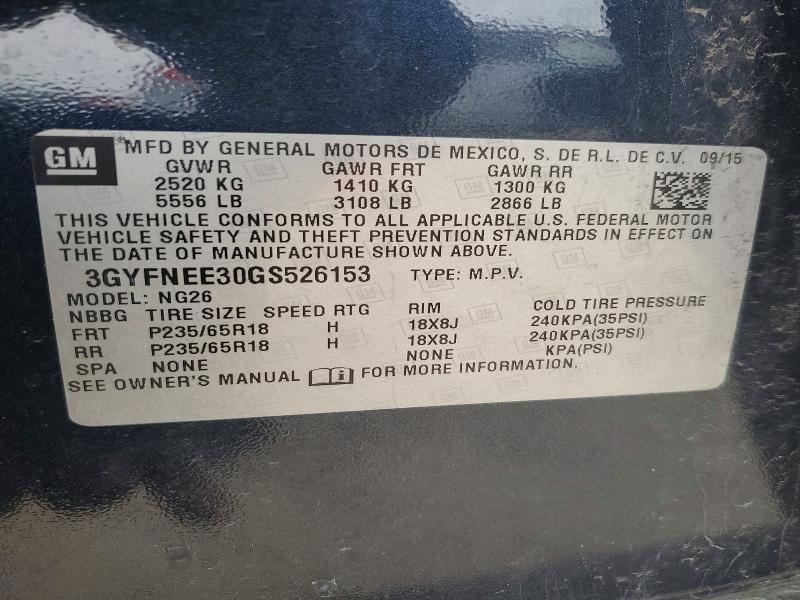 Auction sale of the 2016 Cadillac Srx, vin: 3GYFNEE30GS526153, lot number: 53892106