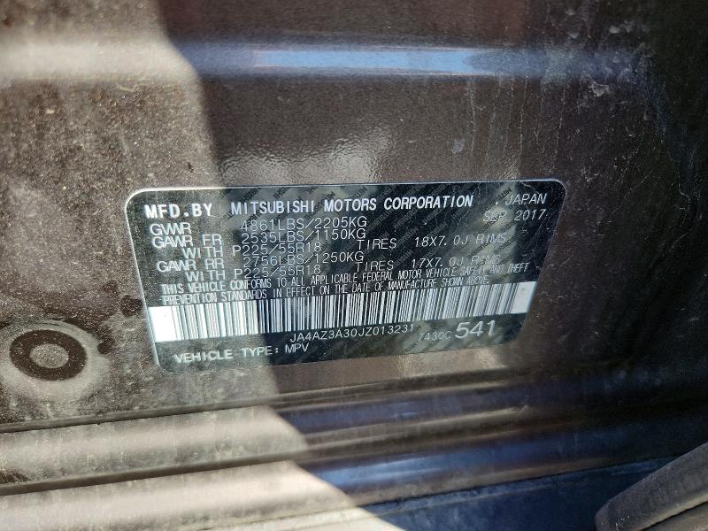 Продажа на аукционе авто 2018 Mitsubishi Outlander, vin: JA4AZ3A30JZ013231, номер лота: 54891576