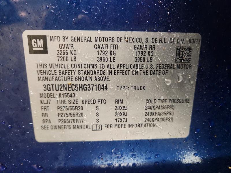53123346 :رقم المزاد ، 3GTU2NEC5HG371044 vin ، 2017 Gmc Sierra مزاد بيع