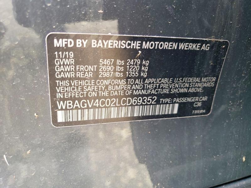 2020 Bmw 840xi მანქანა იყიდება აუქციონზე, vin: WBAGV4C02LCD69352, აუქციონის ნომერი: 54605436