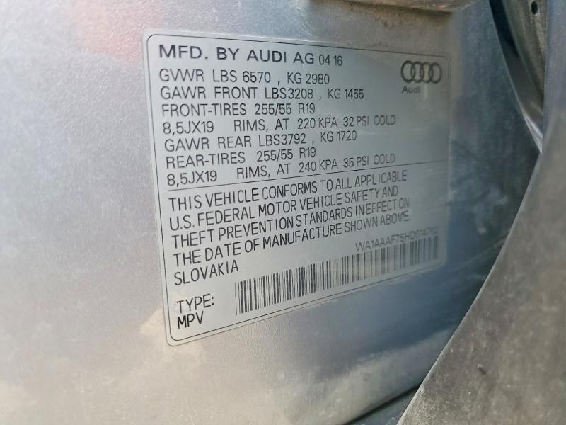 Продаж на аукціоні авто 2017 Audi Q7, vin: WA1AAAF75HD014762, номер лоту: 55193786
