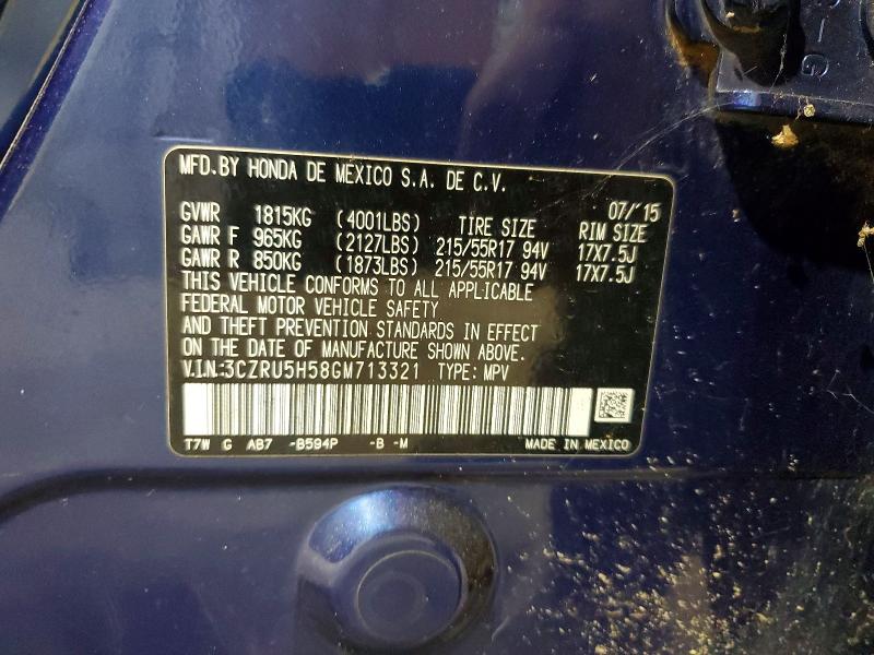 Aukcja sprzedaży 2016 Honda Hr-v, vin: 3CZRU5H58GM713321, numer aukcji: 54485566