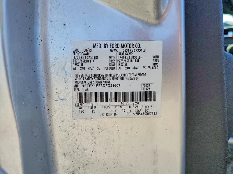 52890466 :رقم المزاد ، 1FTFX1EF3DFD21607 vin ، 2013 Ford F150 مزاد بيع
