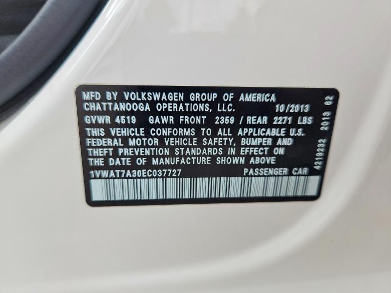 Продажа на аукционе авто 2014 Volkswagen Passat, vin: 1VWAT7A30EC037727, номер лота: 55041566