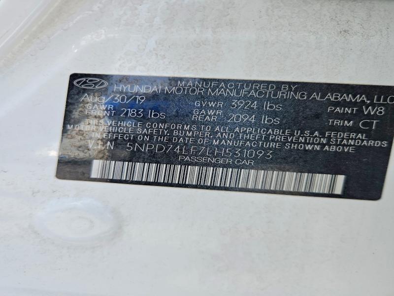 Продажа на аукционе авто 2020 Hyundai Elantra, vin: 5NPD74LF7LH531093, номер лота: 52468846