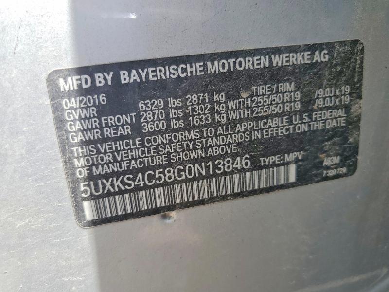 53053686 :رقم المزاد ، 5UXKS4C58G0N13846 vin ، 2016 Bmw X5 مزاد بيع
