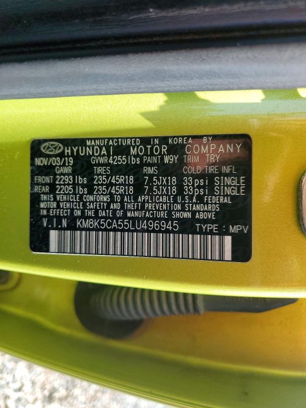 52249236 :رقم المزاد ، KM8K5CA55LU496945 vin ، 2020 Hyundai Kona مزاد بيع