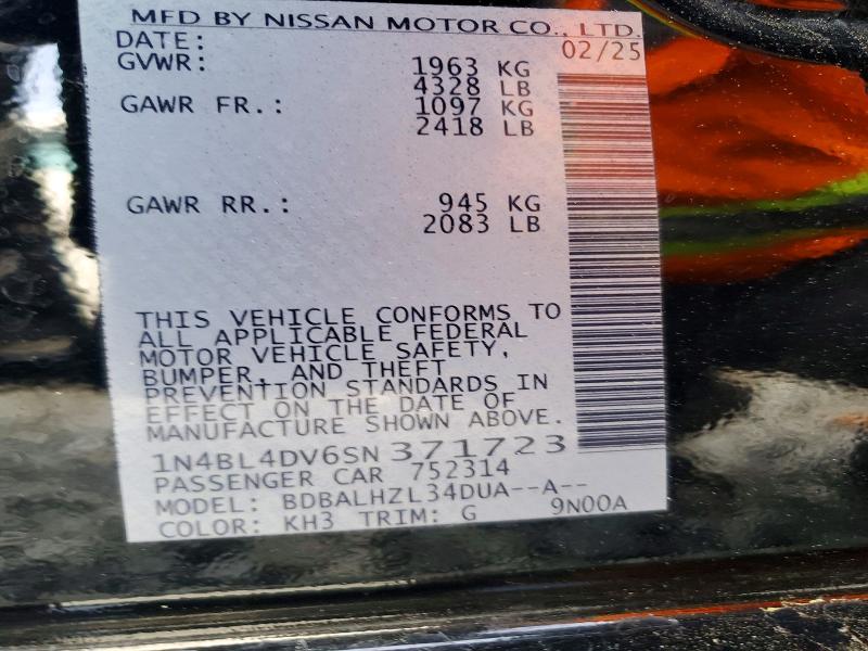 54733296 :رقم المزاد ، 1N4BL4DV6SN371723 vin ، 2025 Nissan Altima مزاد بيع