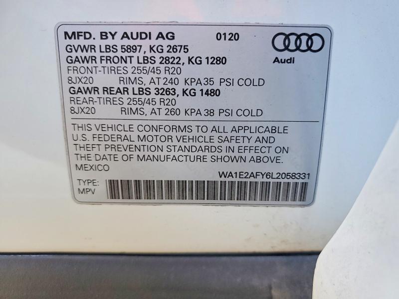 2020 Audi Q5 E მანქანა იყიდება აუქციონზე, vin: WA1E2AFY6L2058331, აუქციონის ნომერი: 53299566