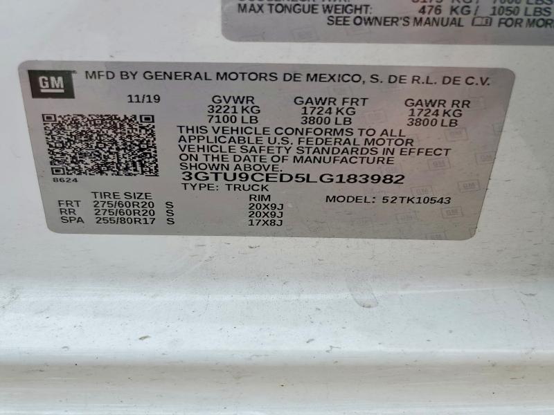 Aukcja sprzedaży 2020 Gmc Sierra, vin: 3GTU9CED5LG183982, numer aukcji: 54780226