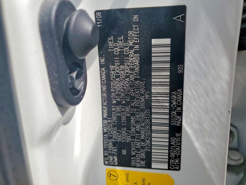 52220756 :رقم المزاد ، 2T2GK31U29C081335 vin ، 2009 Lexus Rx مزاد بيع