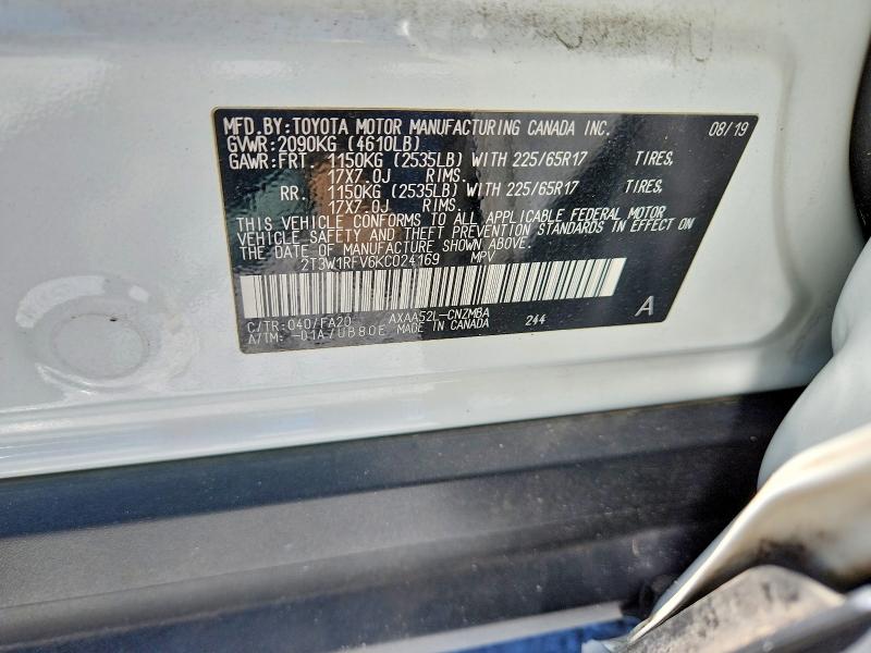 53737796 :رقم المزاد ، 2T3W1RFV6KC024169 vin ، 2019 Toyota Rav4 مزاد بيع
