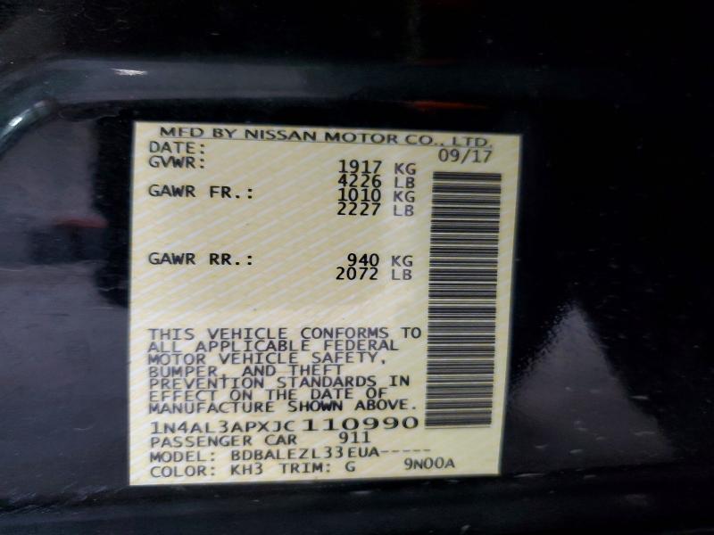 51827006 :رقم المزاد ، 1N4AL3APXJC110990 vin ، 2018 Nissan Altima مزاد بيع