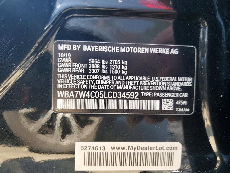 Aukcja sprzedaży 2020 Bmw 745xe, vin: WBA7W4C05LCD34592, numer aukcji: 53583736