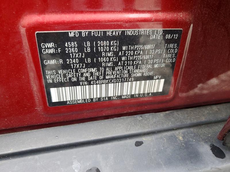 Продажа на аукционе авто 2013 Subaru Outback, vin: 4S4BRBKCXD3217749, номер лота: 52670926