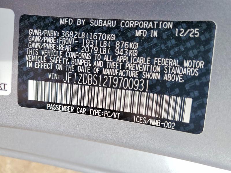 54798066 :رقم المزاد ، JF1ZDBS12T9700931 vin ، 2026 Subaru Brz مزاد بيع