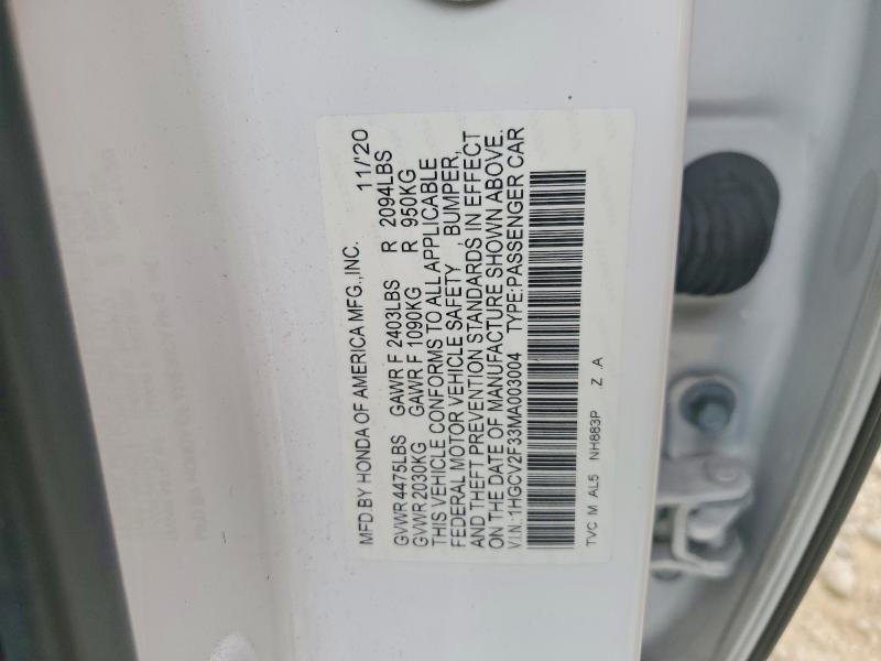 52875996 :رقم المزاد ، 1HGCV2F33MA003004 vin ، 2021 Honda Accord مزاد بيع