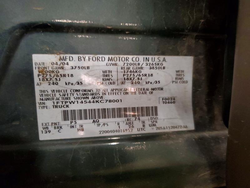 2004 Ford F150 მანქანა იყიდება აუქციონზე, vin: 1FTPW14544KC78001, აუქციონის ნომერი: 52776926