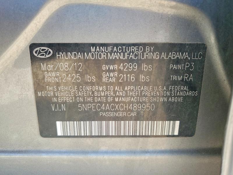 55184236 :رقم المزاد ، 5NPEC4ACXCH489950 vin ، 2012 Hyundai Sonata مزاد بيع