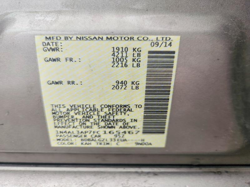 2015 Nissan Altima მანქანა იყიდება აუქციონზე, vin: 1N4AL3AP7FC165467, აუქციონის ნომერი: 53345776