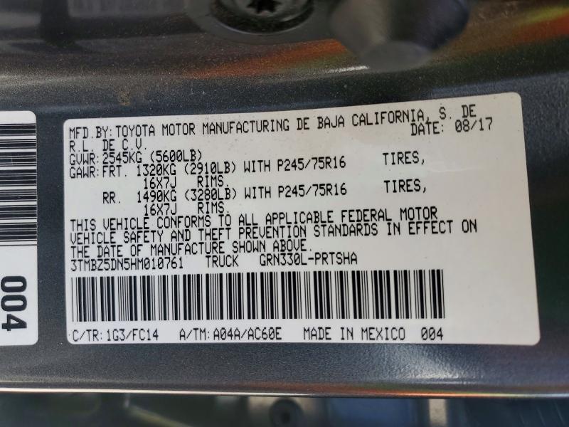 2017 Toyota Tacoma მანქანა იყიდება აუქციონზე, vin: 3TMBZ5DN5HM010761, აუქციონის ნომერი: 52785506