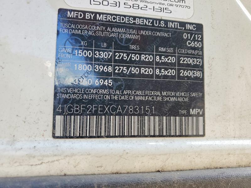 Aukcja sprzedaży 2012 Mercedes-benz Gl, vin: 4JGBF2FEXCA783151, numer aukcji: 54207136