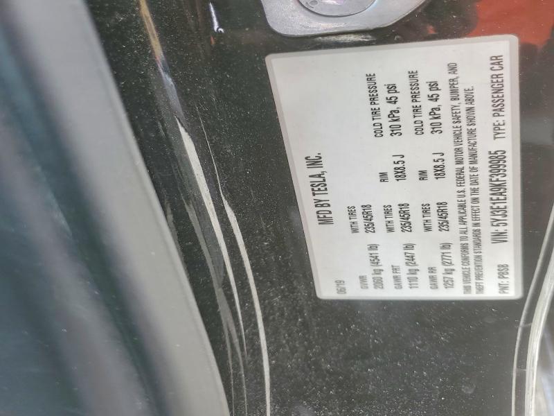 54312736 :رقم المزاد ، 5YJ3E1EA9KF399985 vin ، 2019 Tesla Model 3 مزاد بيع