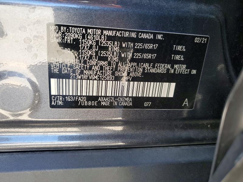 Aukcja sprzedaży 2021 Toyota Rav4, vin: 2T3W1RFV6MC125893, numer aukcji: 54285956