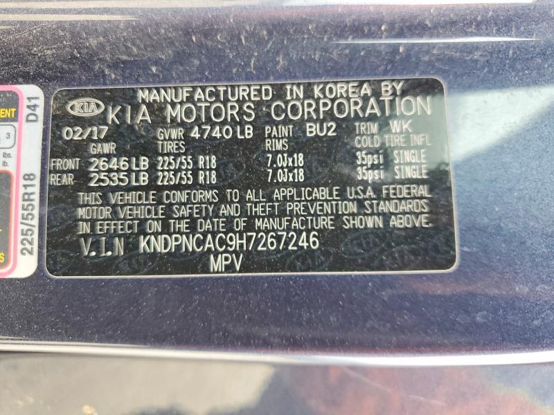 54722166 :رقم المزاد ، KNDPNCAC9H7267246 vin ، 2017 Kia Sportage مزاد بيع