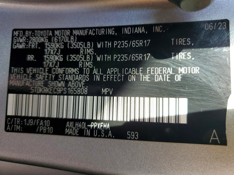 55392976 :رقم المزاد ، 5TDKRKEC9PS165808 vin ، 2023 Toyota Sienna مزاد بيع