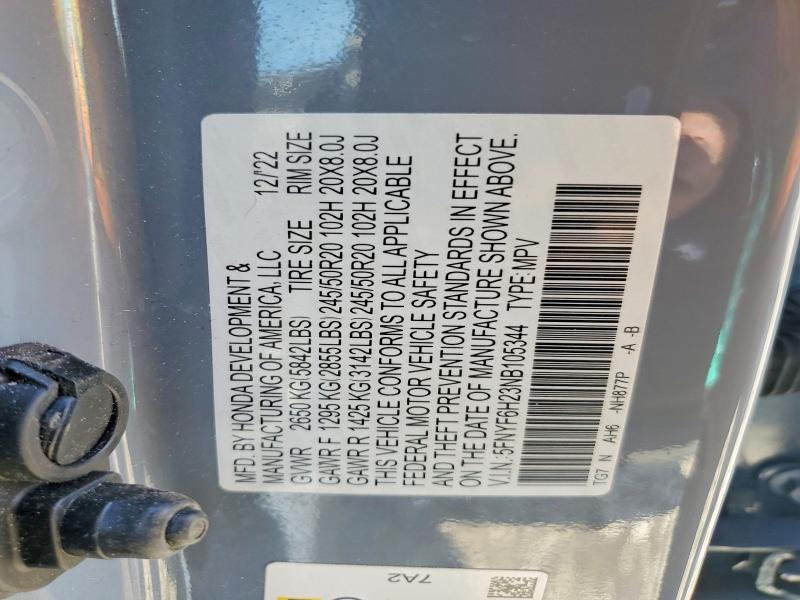 52733156 :رقم المزاد ، 5FNYF6H23NB105344 vin ، 2022 Honda Pilot مزاد بيع